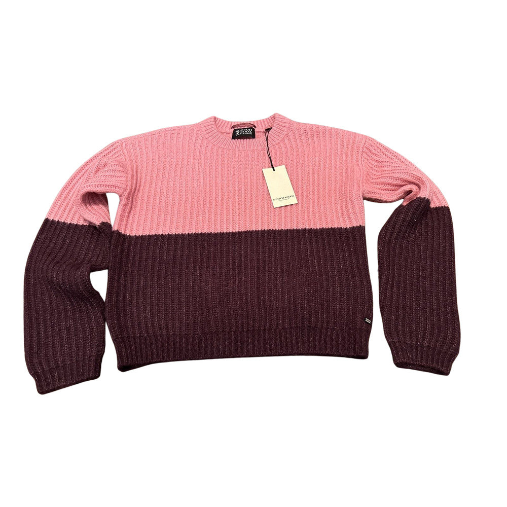 Scotch & Soda Large Linnea Pink Burgundy Sweater‎ Color Block Thick Warm NWT